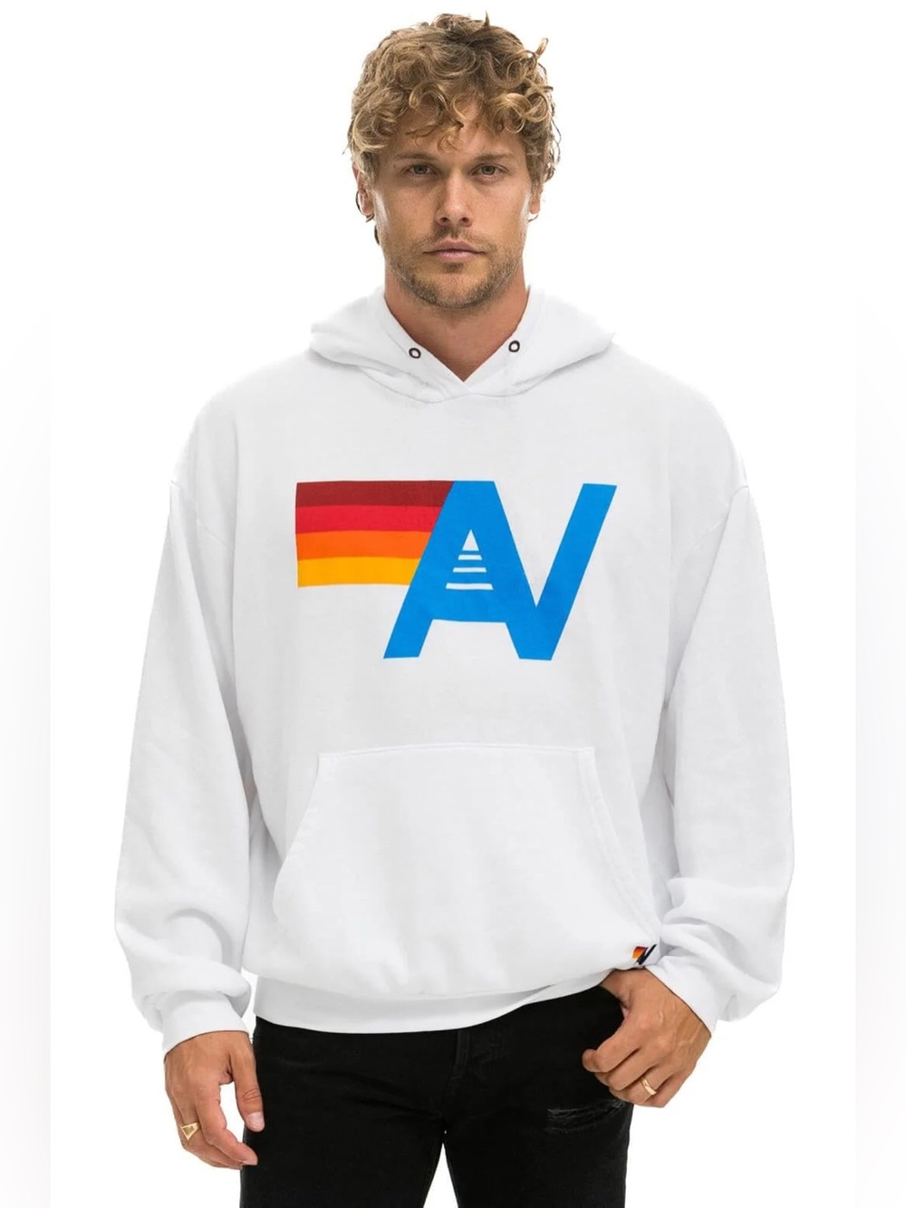Aviator Nation White Hoodie with Colorful 'AV' Logo - Picture 11 of 14